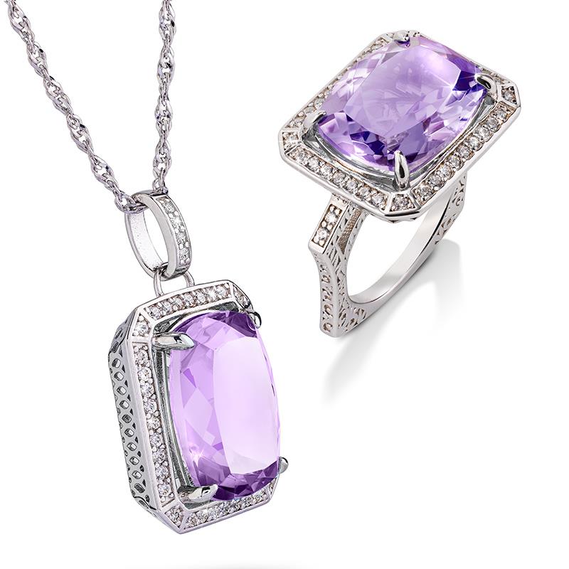 Rainbow Collection Amethyst Pendant, Chain & Ring